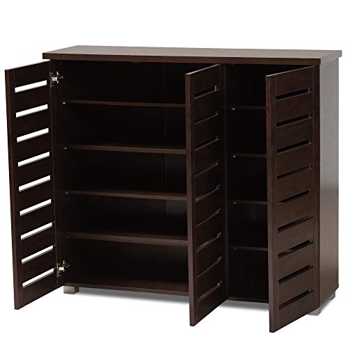 Baxton Studio Adalwin 3-Door Shoe Storage Cabinet, Dark Brown (118-6517-HiT)