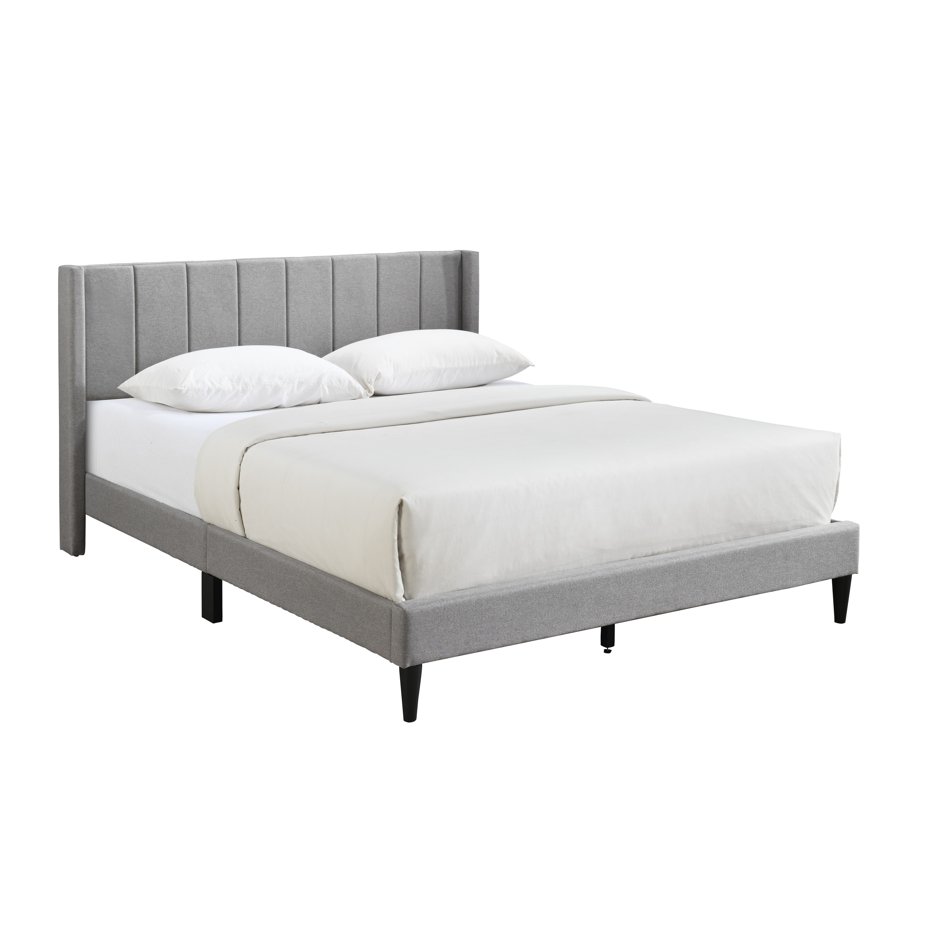 Isabella Vertical Tufted Channel Wingback Platform Bed GreyLinen - King