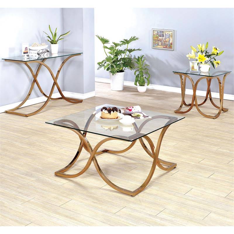 Furniture of America Sarif Glass Top Console Table in Champagne