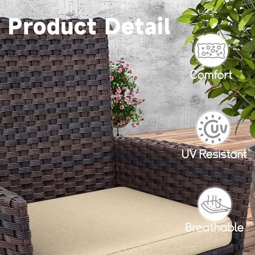 5 Piece Outdoor Dining Set,Rattan Patio Conversation Set of 4 Chairs,Patio Dining Table and Chairs w/Cushions,Square Glass Tabletop,Umbrella Cutout for Patio,NavyBlue