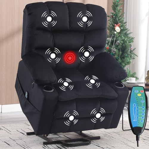 Phoenix Home Large Power Lift Recliner with Massage and Heat for Elderly, Heavy Duty & Safety Motion Reclining Mechanism, Ergonomic Electric Wider Chair with USB Port, 2 Hidden Cup Holders, Brown
