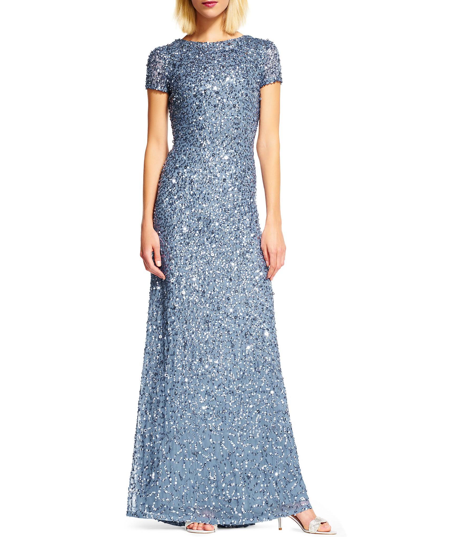 Adrianna Papell Scoop Back Sequin Gown, Blush, Size: 2