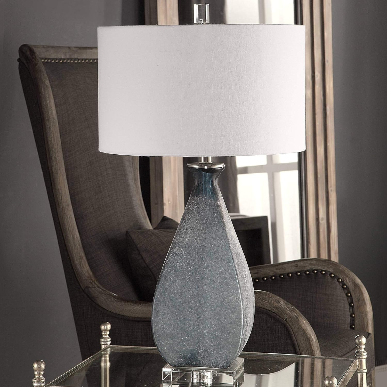 Uttermost Atlantica Acid Etched Ocean Blue Glass Table Lamp