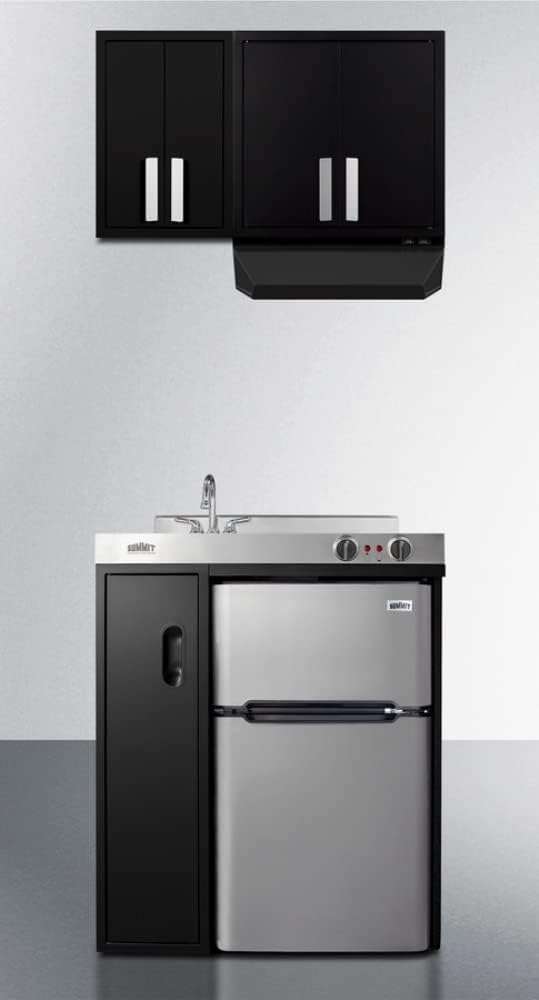 Summit Appliance CAB18TALLBLK 18' Wide Wall Cabinet with Powder Coated Metal Construction in a Black Finish with Two Shelves, French Doors, and Angled Steel Handles