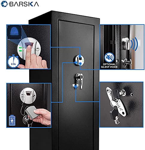 BARSKA Quick and Easy Access Biometric Fingerprint Rifle Shotgun Firearm Long Gun Safe for Home with Optional Silent Mode & Removable Shelf