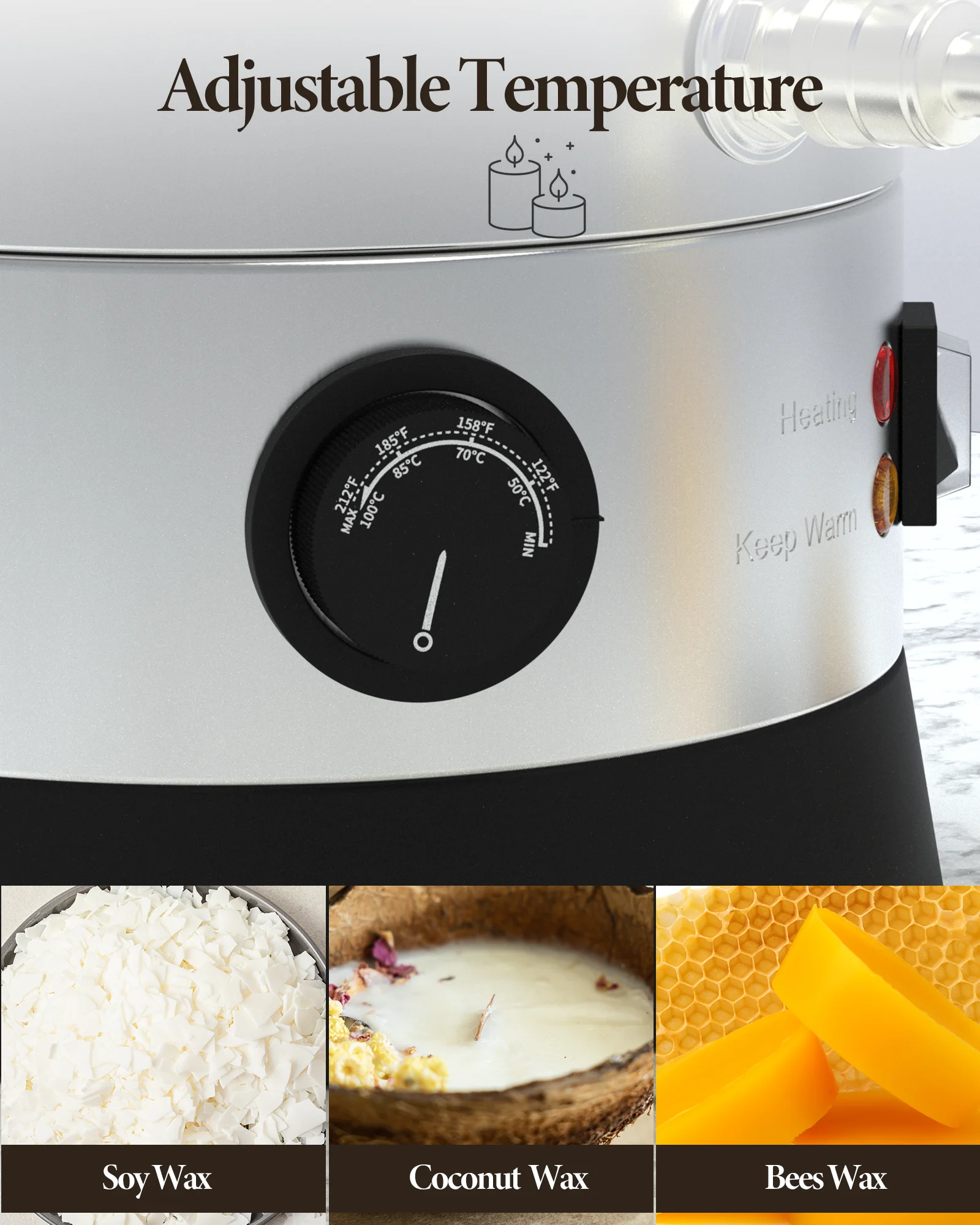 Goldensoil Wax Melter for Candle Making, [5 Qts] Electric Wax Melter, Large Electric Candle Wax Melting Pot with Temp Control and Pour Spout for Small-Scale Commercial or Home Use