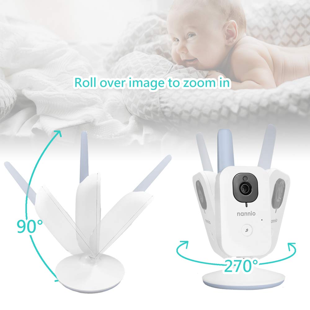 nannio Hero2 Video Baby Monitor with Camera and Audio, Two-Way Talk, Auto Night Vision, Voice Activation, 5 Lullabies, 985ft Range, Long Battery Life, Non-WiFi, Baby Shower Gifts, 2 Years Warranty