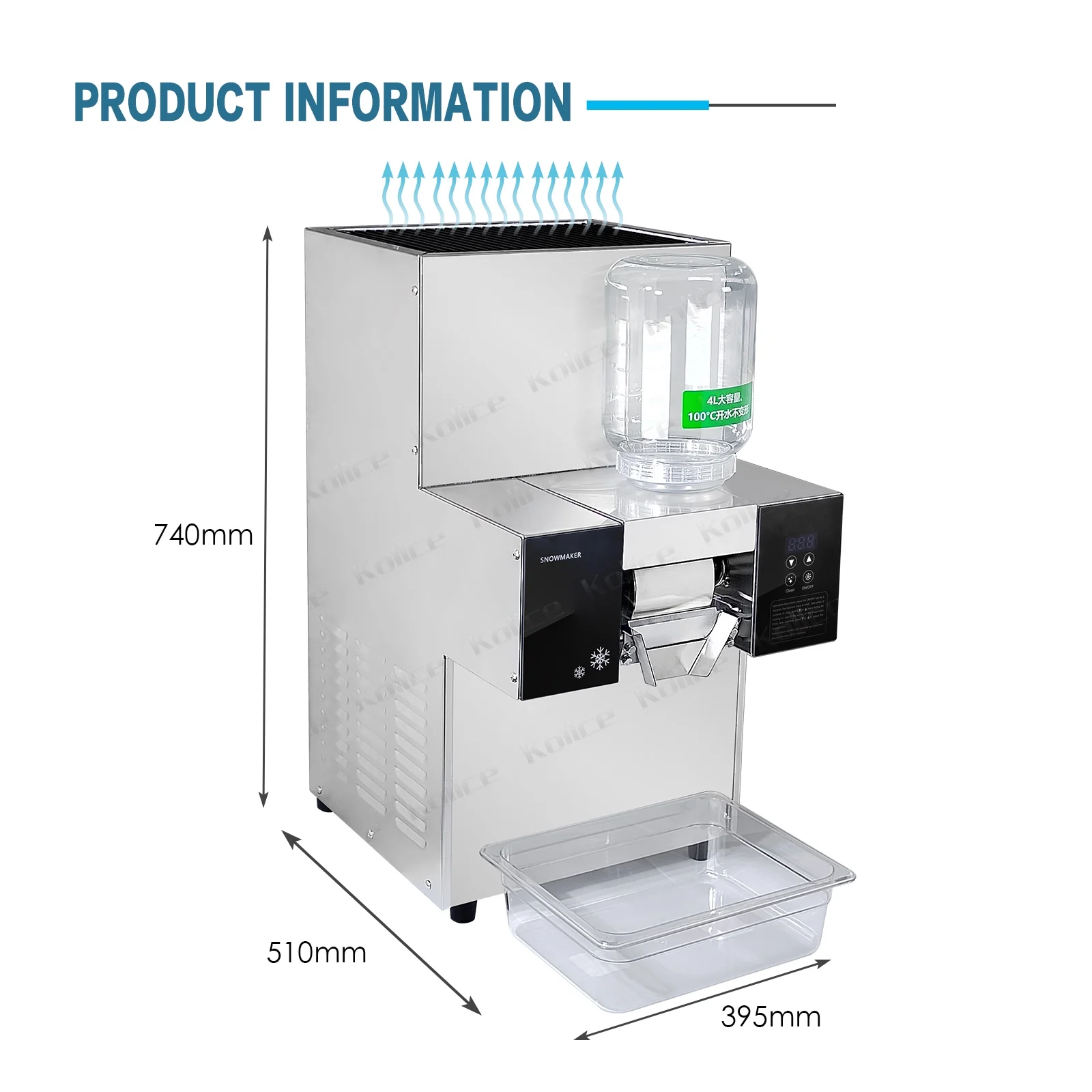 Kolice Commercial Automatic Snowflake Ice Maker, Shaved Ice Machine, Ice Crusher Shaver -200kgs/Day, Air Cooling,Refrigerated by Compressor