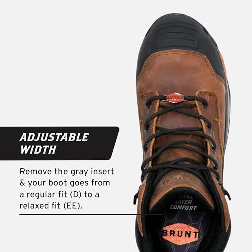 BRUNT Perkins (Comp Toe) - Brown - 6" Waterproof Durable Wedge Work Boot with Defined Heel - EH Rated - Slip + Oil Resistant - Adjustable Width System