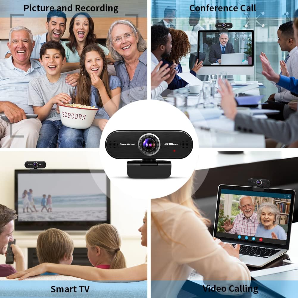 1080P 60FPS Webcam with Microphone,Full HD Computer Web Camera,Auto-Focus 80° Wide Angle Built-in Dual Noise Reduction Mics,Webcam for Online Class, Zoom Skype Facetime Teams, PC Mac Laptop Desktop