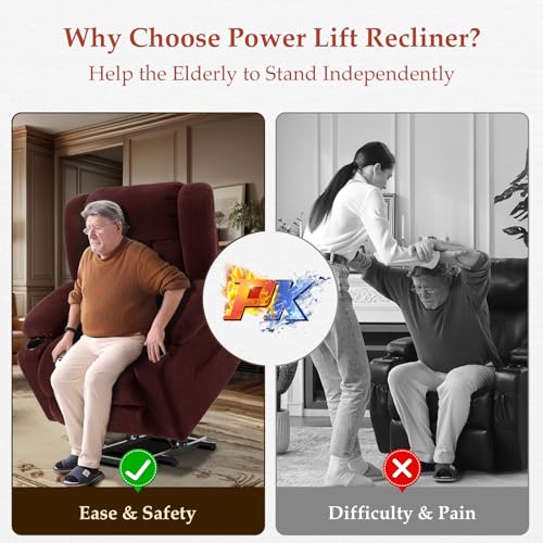Power Lift Recliner Chair for Elderly - Triple Motor Lift Chairs - Infinite Position Adjust - Power Headrest - Heated & Massage - Lift Assist & 180° Lay Flat - Soft Plush Flannel (Grey)