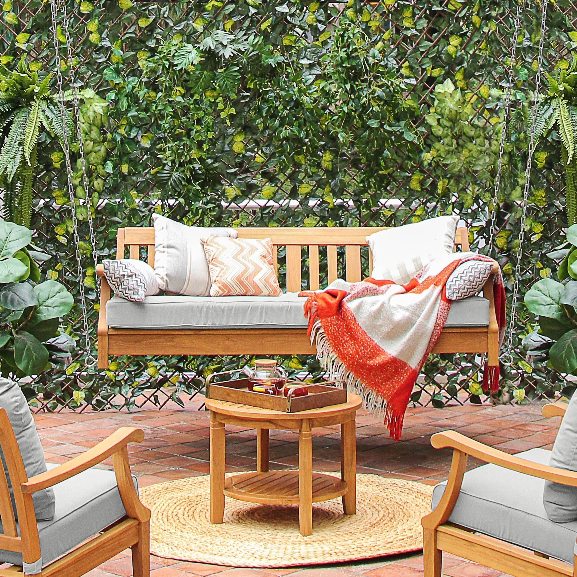 Cambridge Casual  Robin Teak Wood Outdoor Swing Daybed with Cushion