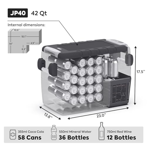 ICECO JP Series 12v Portable Freezer Fridge Cooler Compact Refrigerator, 0℉～50℉, DC 12/24 V, AC 110-240V, for CAR, Truck, Vehicle, Van, Outdoor, Camping, Picnic