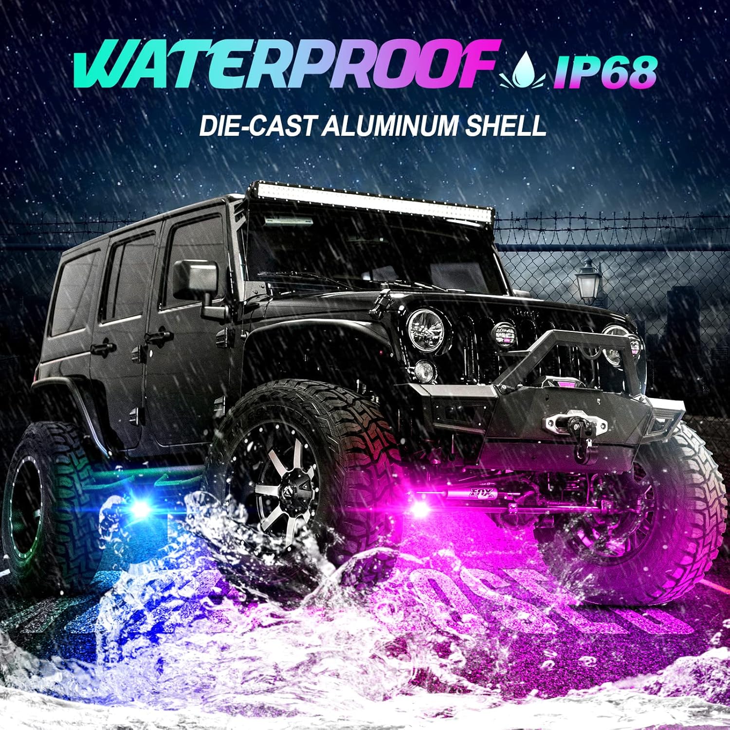 AMONLY RGBW Led Rock Lights Kit, Multicolor Underglow Waterproof Neon Lights With APP Control Timing Function Flashing Music Mode Exterior Light Compatible with Jeep Off Road Car Truck ATV UTV, 4 Pods