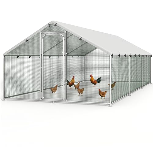 Large Metal Chicken Coop Run with Spire Roof – Outdoor Poultry Cage with Waterproof & UV-Resistant Cover for Chickens, Ducks, Rabbits, and Hens in Yard or Farm Use(8.9’ W x 11.8’ L x 6.6’ H)