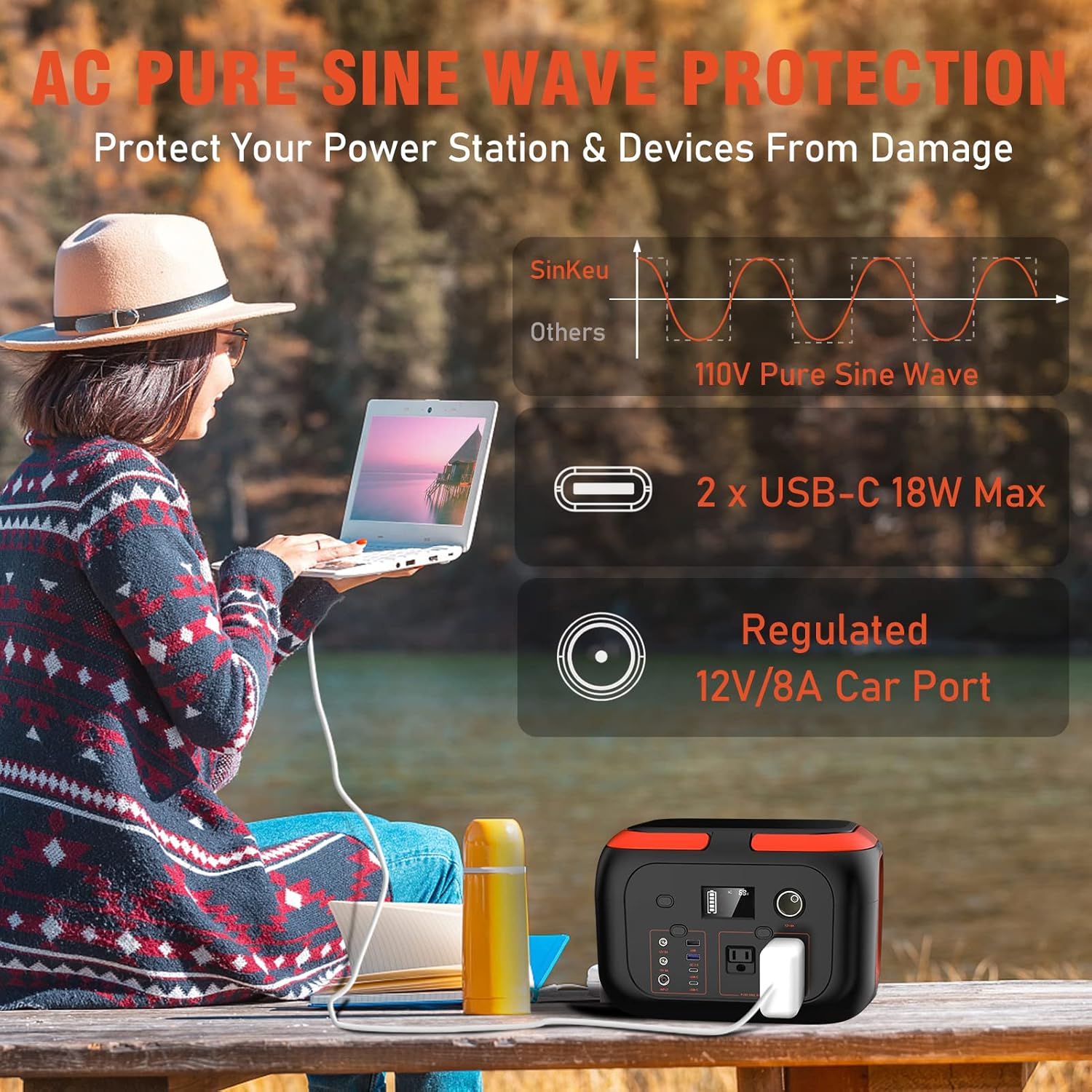 296Wh 600W Portable Power Station with 60W Solar Panel, Solar Generator Outdoor Backup Battery Supply with AC Outlet for Tent Camping, Home Emergency, Traveling, RV Trip