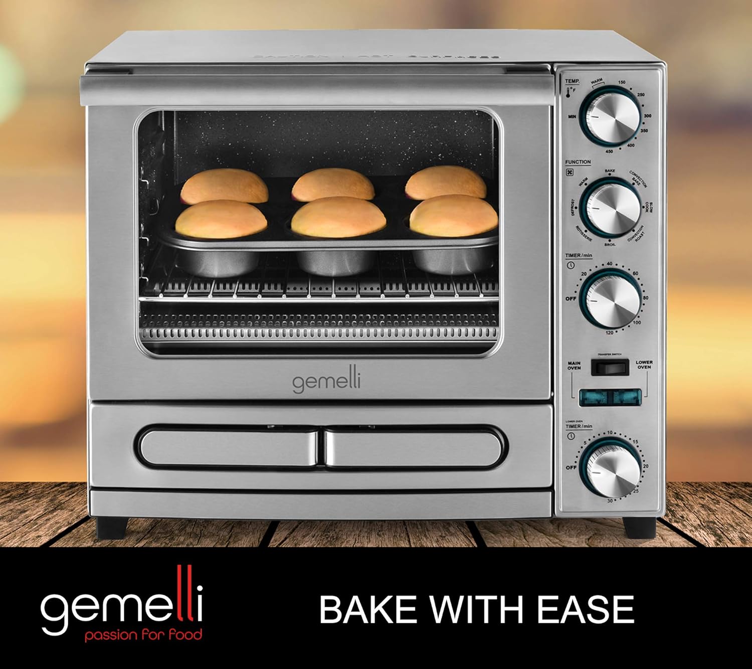 Oven, Professional Grade Convection Oven with Built-In Rotisserie and Convenience/Pizza Drawer, Countertop Sized, Stainless Steel Finish