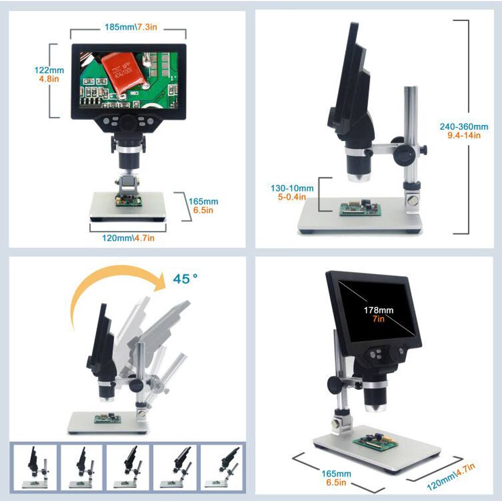 G1200 Digital Microscope 7 inch Large Color Screen Large Base LCD Display Continuous Amplification Magnifier with Alu US Plug 1
