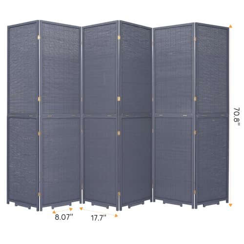 Bamboo Room Divider Folding Privacy Screens, Wall Divider for Room Separation, Portable Room Partitions and Dividers, 5.6FT Bamboo Mesh Woven Room Divider Panel (Brown, 4 Panel)
