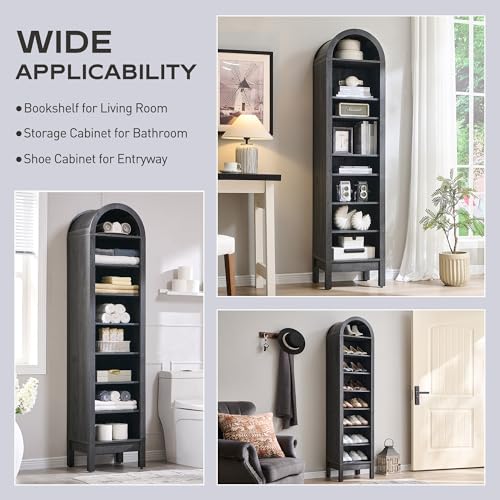 71" Tall Arched Bookshelf, 7 Tiers Arch Bookcase with Storage, Modern Farmhouse Book Shelf with Adjustable Shelves, Wood Bookshelf w/Open Display Shelves for Living Room, Office (Natural)