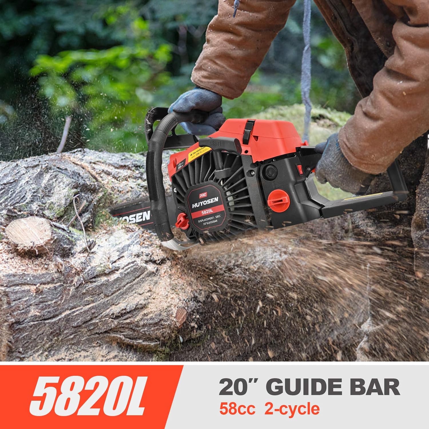 HUYOSEN PRO Gas Chainsaw,58CC 2-Cycle Latest Updated Gasoline Powered Chain Saws, 20-Inch Chainsaw, Handheld Cordless Petrol Trees Chainsaw Gas for Wood Farm Garden and Ranch Forest Tree Cutting