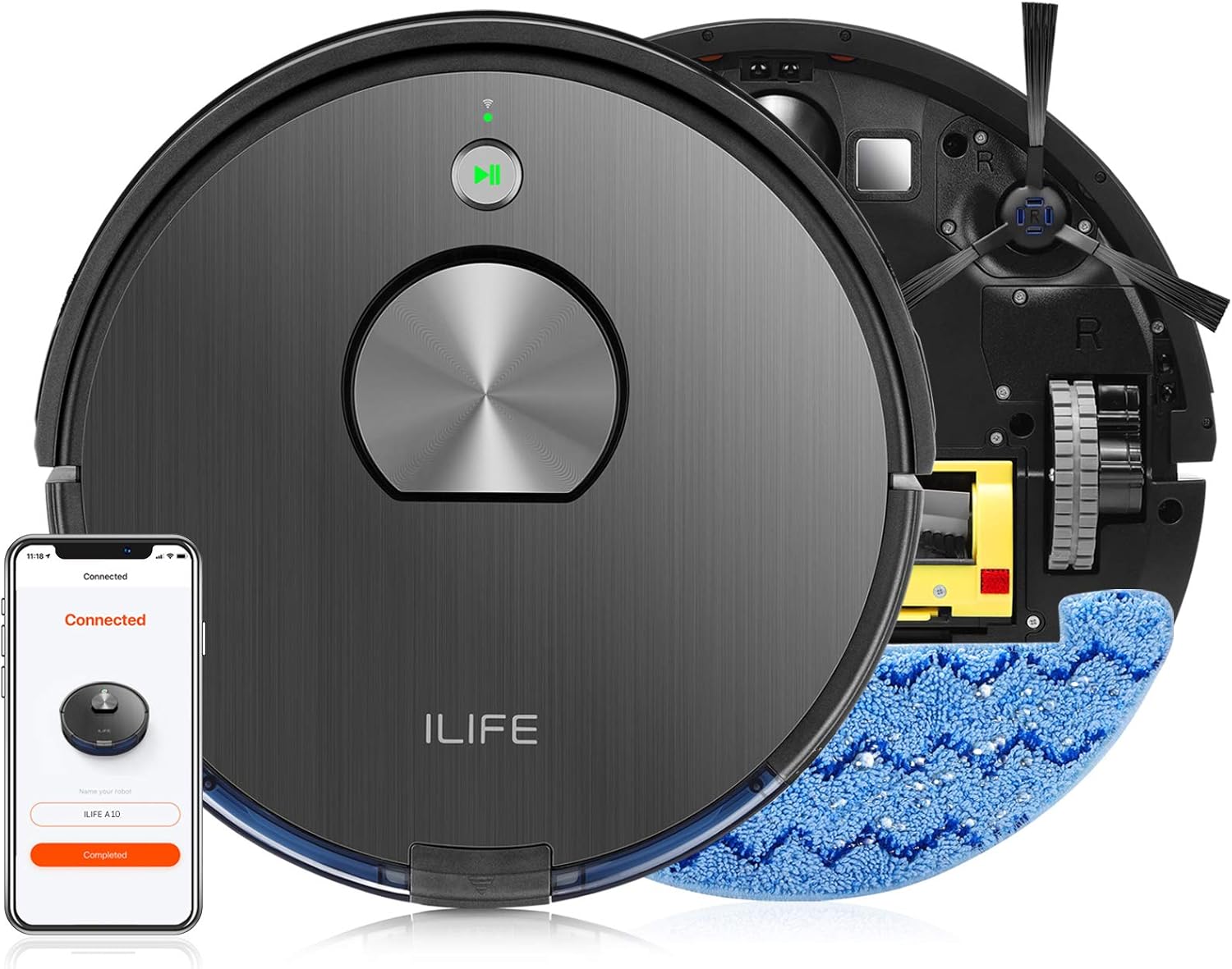 ILIFE A10 Mopping Robot Vacuum, 2-in-1 Robot Vacuum and Mop,Lidar Navigation,2000Pa Strong Suction, Wi-Fi Connected,Works with Alexa,Multiple-Floor Mapping,Ideal for Hard Floor to Medium Pile Carpets.