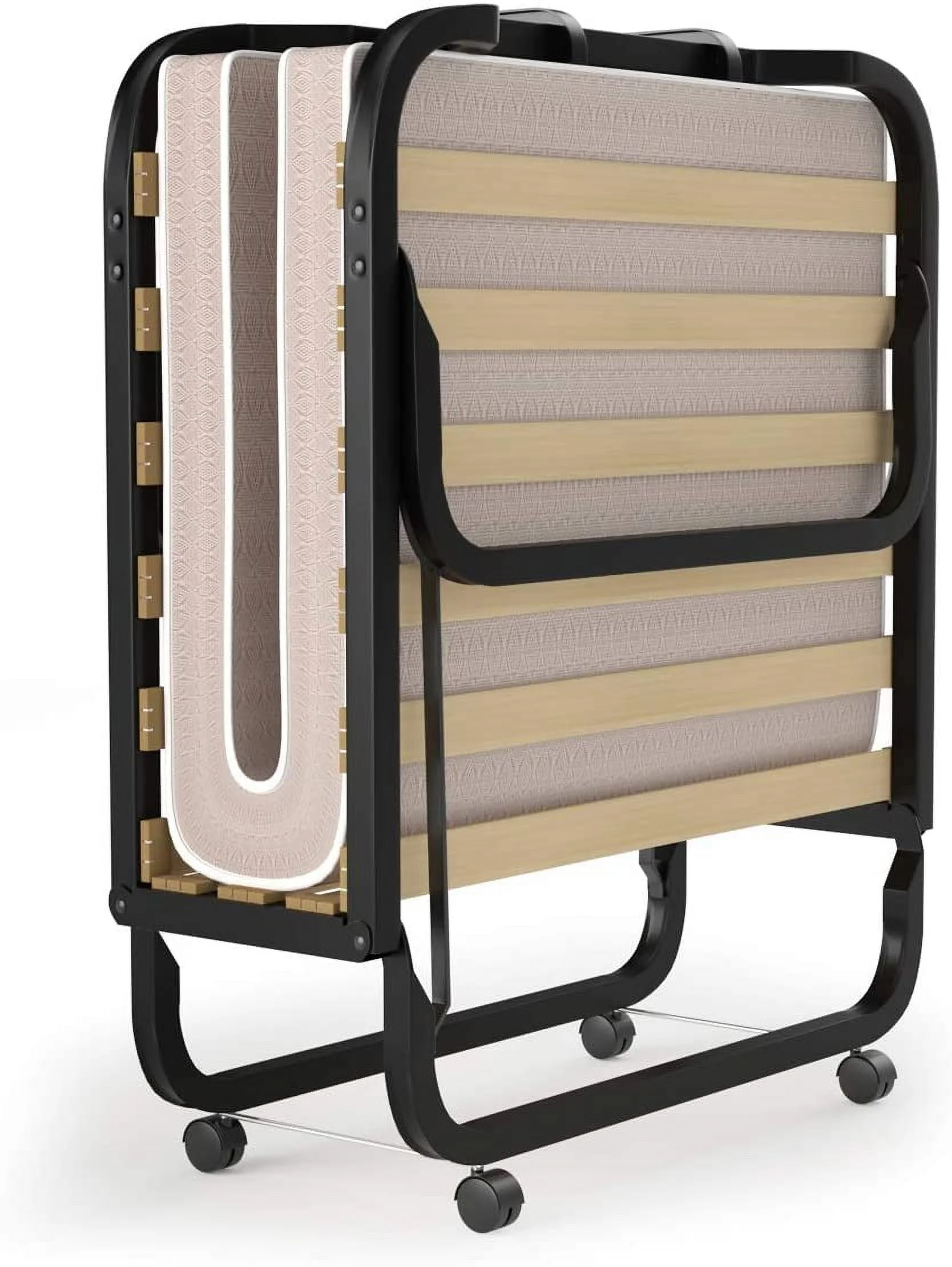 Rollaway Folding Bed with 4 Inch Mattress for Adults  Foldable Portable Guest Bed with Memory Foam Mattress &amp; Sturdy Metal Frame  Cot Size Fold up Bed on Wheels  Easy to Store  Made i - Curated Treasures Market