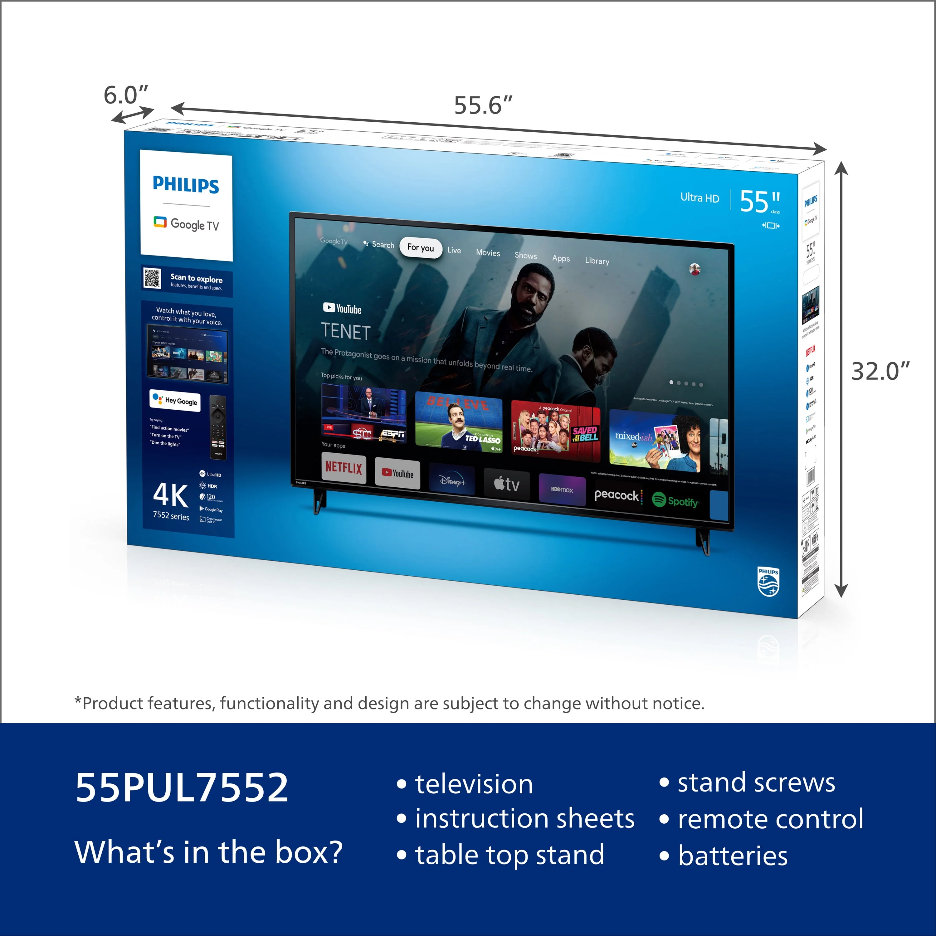 Philips 55 Class 4K Ultra HD (2160p) Google Smart LED TV (55PUL7552/F7)