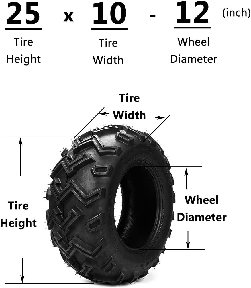 Set of 2 25x10-12 Rear ATV UTV Tires 25x10x12 25/12.00-10 6 Ply Rating