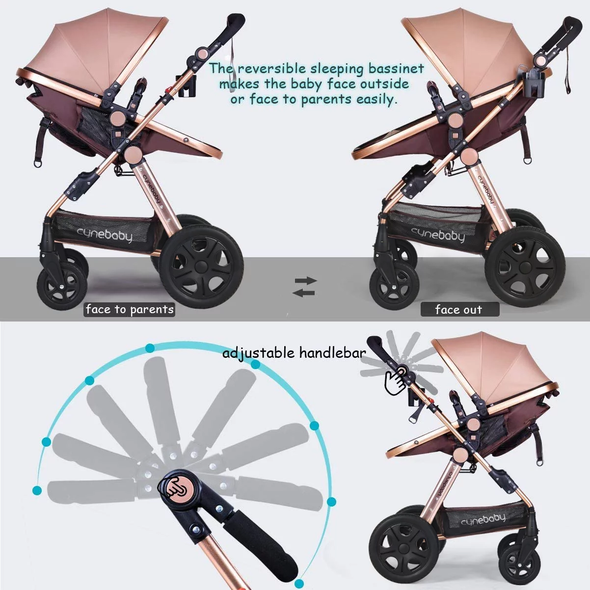 Cynebaby Newborn Infant Toddler Baby Stroller for Newborn Baby, Rose Gold
