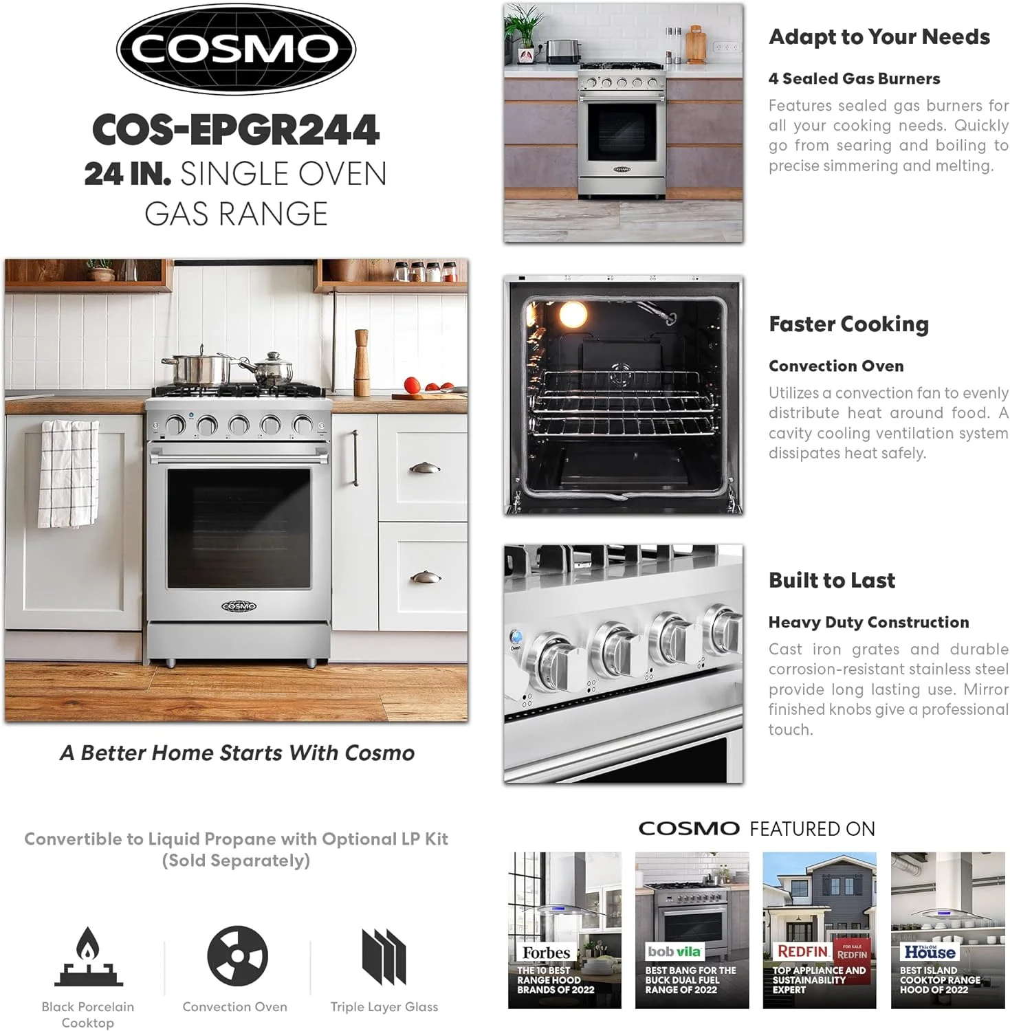 24 in. Freestanding Gas Range with 3.73 cu. ft. Capacity Oven in Stainless Steel