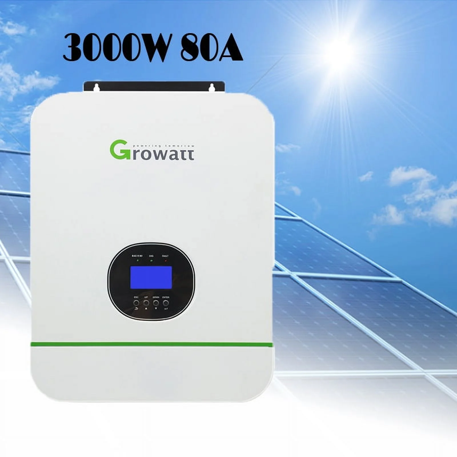 3000W Growatt Solar Inverter Split Phase DC 48V 120VAC Pure Sine Wave Built in MPPT 80A Solar Battery Charger Controller