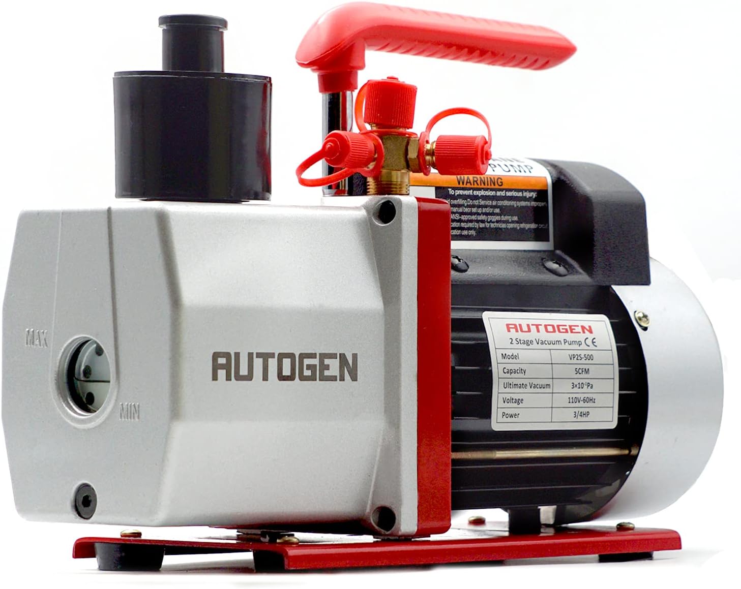 AUTOGEN 2-Stage Air Vacuum Pump 5CFM 3/4HP 0.3 Pa for HVAC/AUTO AC Refrigerant Recharging, Degassing Wine, Milking Cow, Food Processing