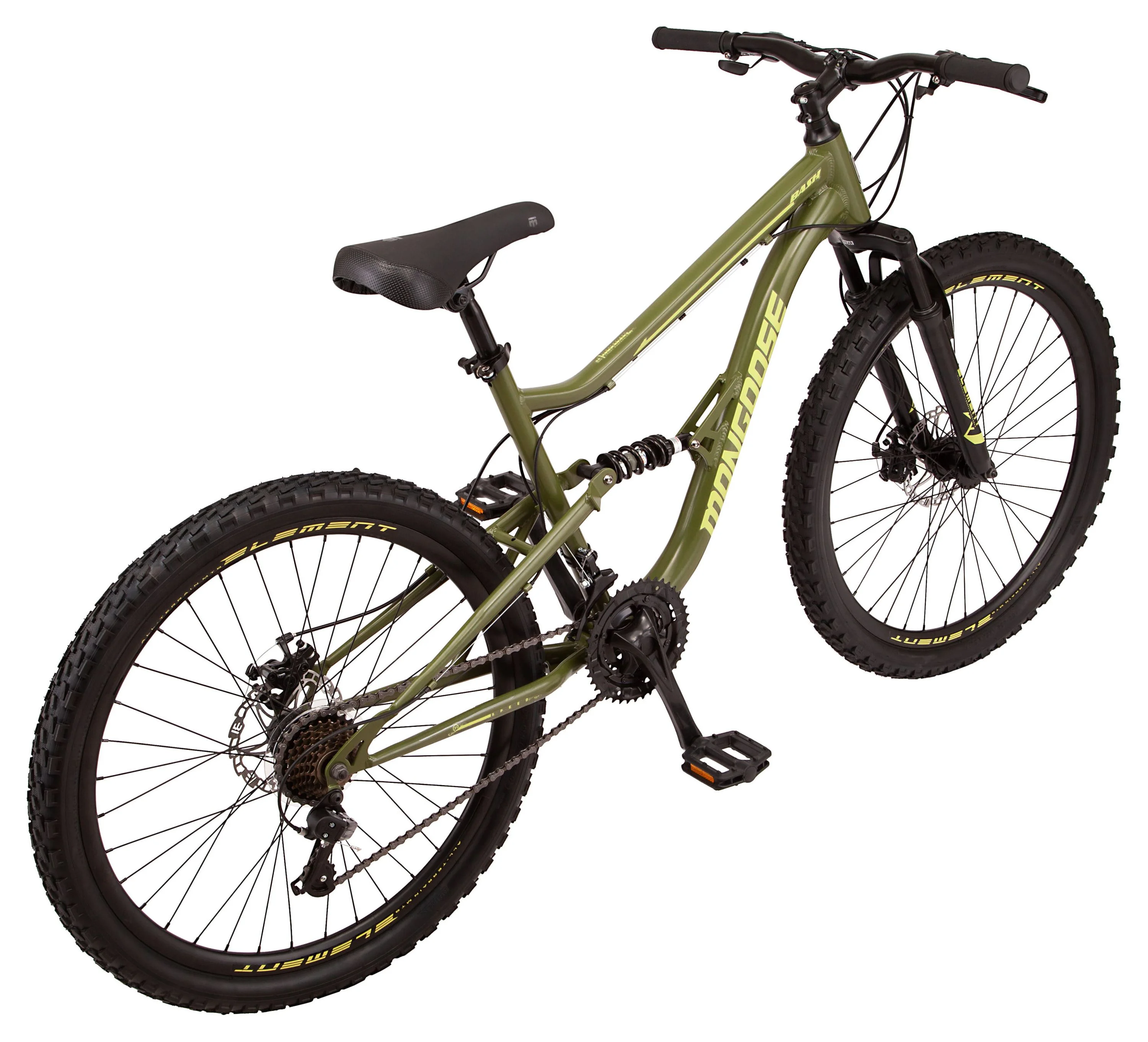 Mongoose Bash Suspension mountain bike, 21 speeds, 26-inch wheels, green