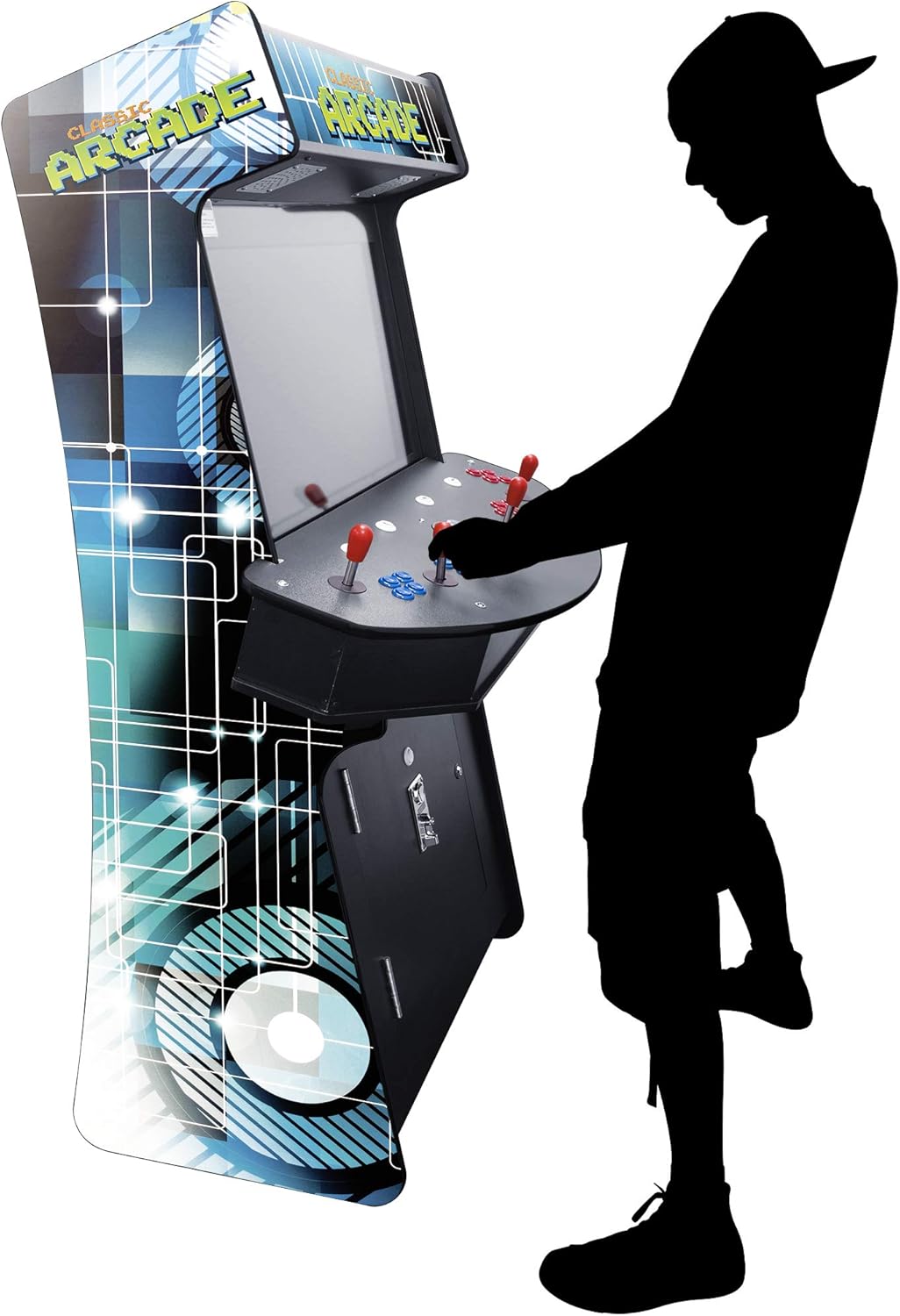 Creative Arcades Slim Full Size Stand-Up Commercial Grade Arcade Machine | 4 Player | 4500 Games | 32" LCD Screen | 4 Sanwa Joysticks | Trackball | 2 Stools Included | 3 Year Warranty