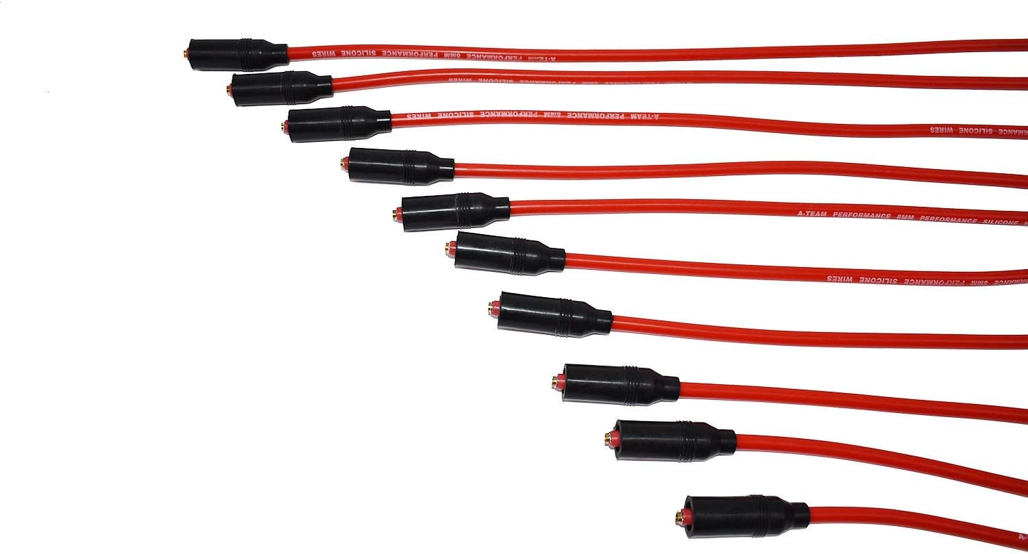 A-Team Performance - Complete Optispark Spline Drive Distributor with Spark Plug Wires - Compatible with Chevy Chevrolet GMC 95-97 LT1 LT4 Corvette Camaro V8 5.7L Black Cap Pack of 2