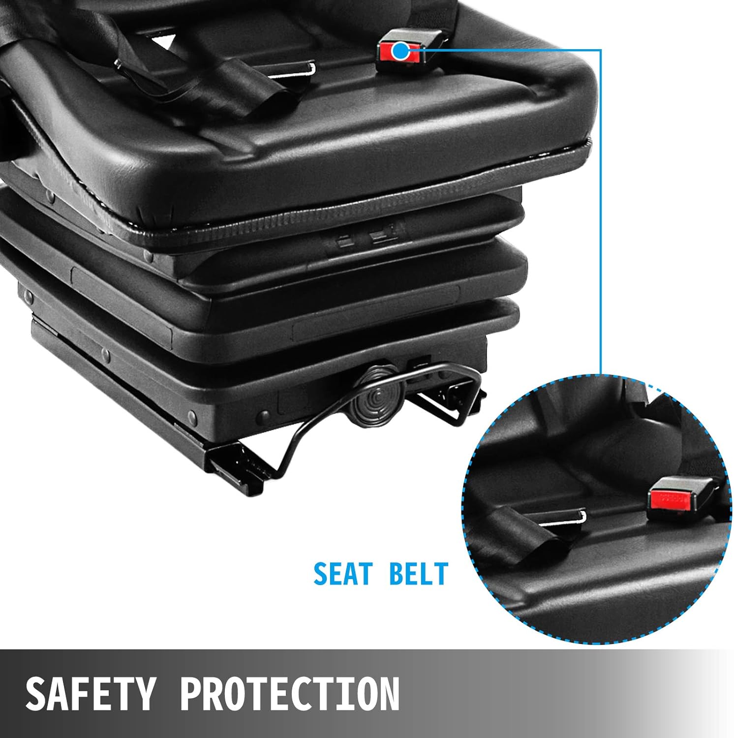 VEVOR Suspension Seat Adjustable Backrest Headrest Armrest, Forklift Seat With Slide Rails, Foldable Heavy Duty for Tractor Forklift Excavator Skid Steer