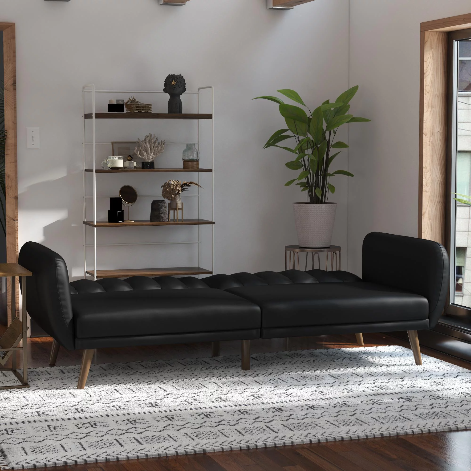 Novogratz Brittany Futon, Black Faux Leather