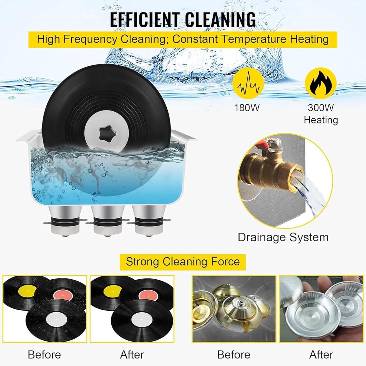 Commercial Vinyl Record Cleaning Machine 6L Professional 40kHz with Digital Timer&Heater Excellent Cleaning Machine for Watch Instruments Industrial Parts Excellent Cleaner Solution