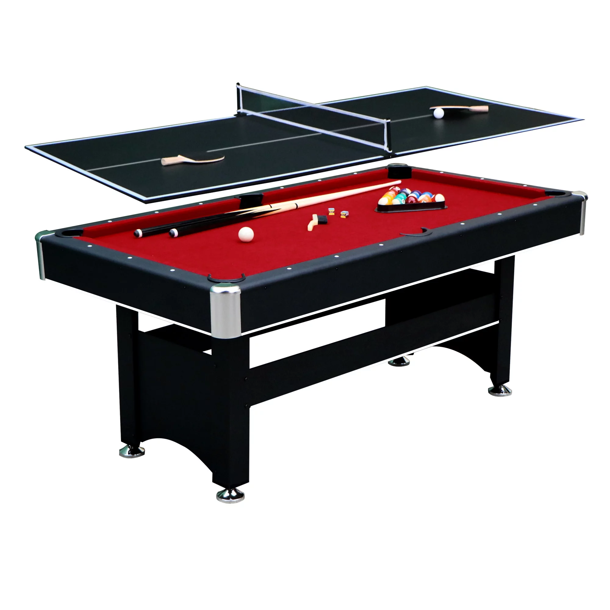 Hathaway Spartan 6-ft Pool & Table Tennis Multigame Table, All Accessories Included – Black with Red Felt - Curated Treasures Market