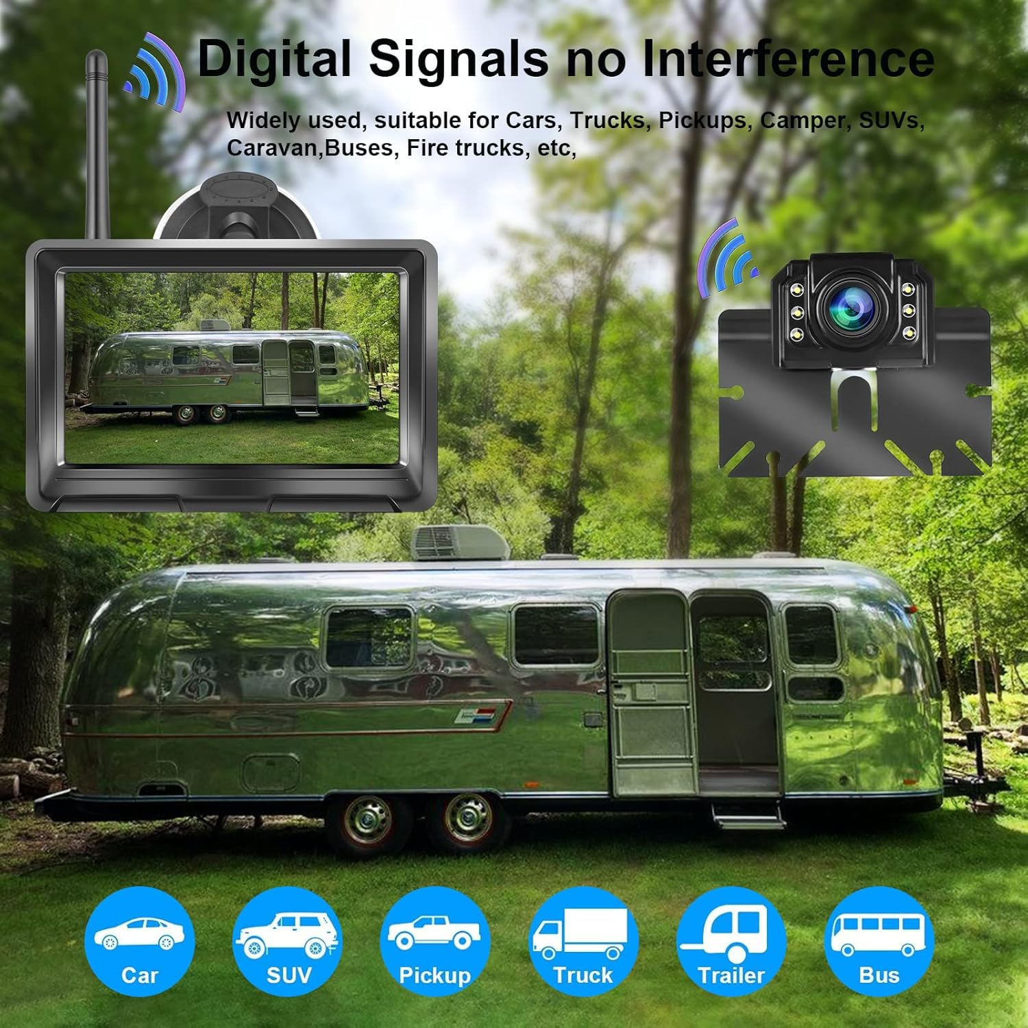 Wireless Backup Camera with 5 Inch HD 1080P Split Screen System for Truck Pickup Car Small RV, 2.4G Stable Digital Signals Bluetooth Backup Camera Support Add Second RV Rear View Camera Pack of 2