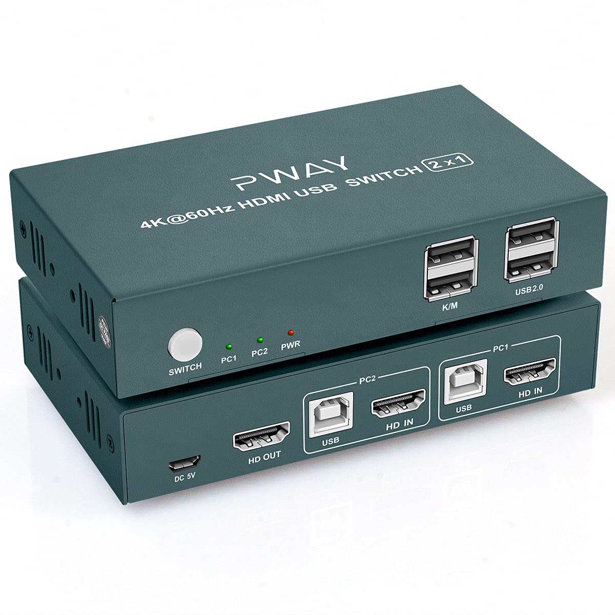 KVM Switch HDMI 2 Port, 4K@60Hz with 2 USB 2.0 Hub and Hotkey Switch Supported, USB HDMI Switch for 2 Computers Share Keyboard Mouse and one HD Monitor, with 2 HDMI and 2 USB Cables