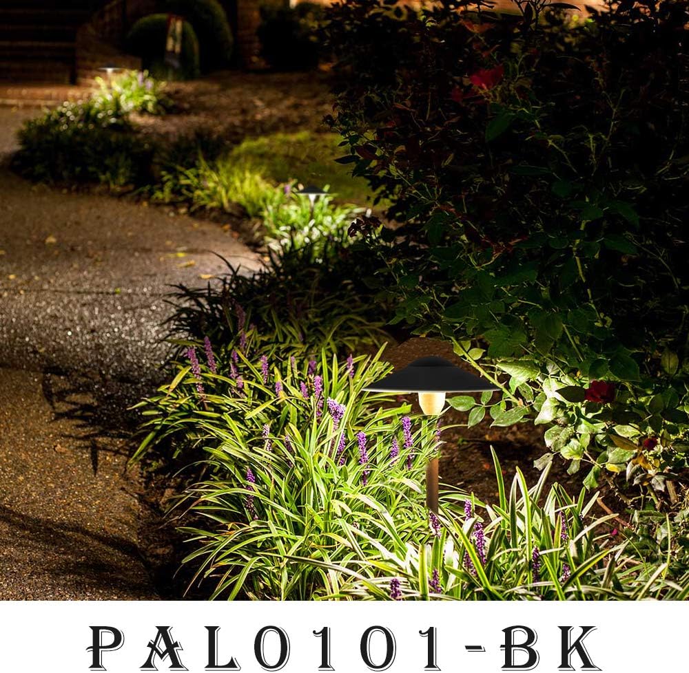 Lumina Low Voltage Landscape Lighting Cast-Aluminum Outdoor Path and Area Light Warm White 3W G4 LED Bulb and ABS Heavy Duty Ground Stake Included for Yard Walkway Lawn - Black PAL0101-BKLED8 (8PK)