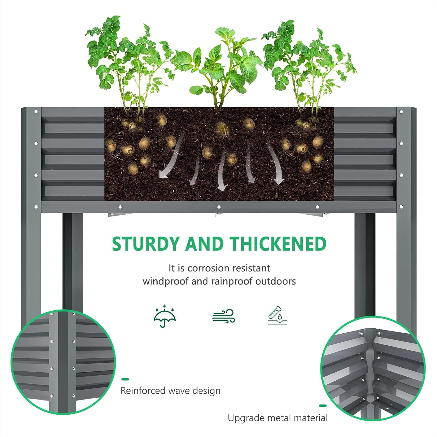 ABORON Galvanized Raised Garden Bed with Legs, 46×24×32in Large Metal Elevated Raised Planter Box with Glove for Backyard, Patio, Balcony - Curated Treasures Market