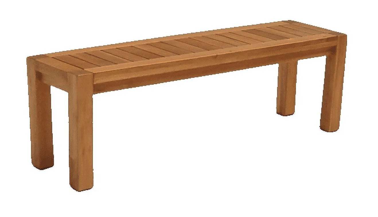 Acacia Wood Traditional Backless Bench, 4-Foot Indoor/Outdoor Wooden Porch, Patio, Garden & Park Seating
