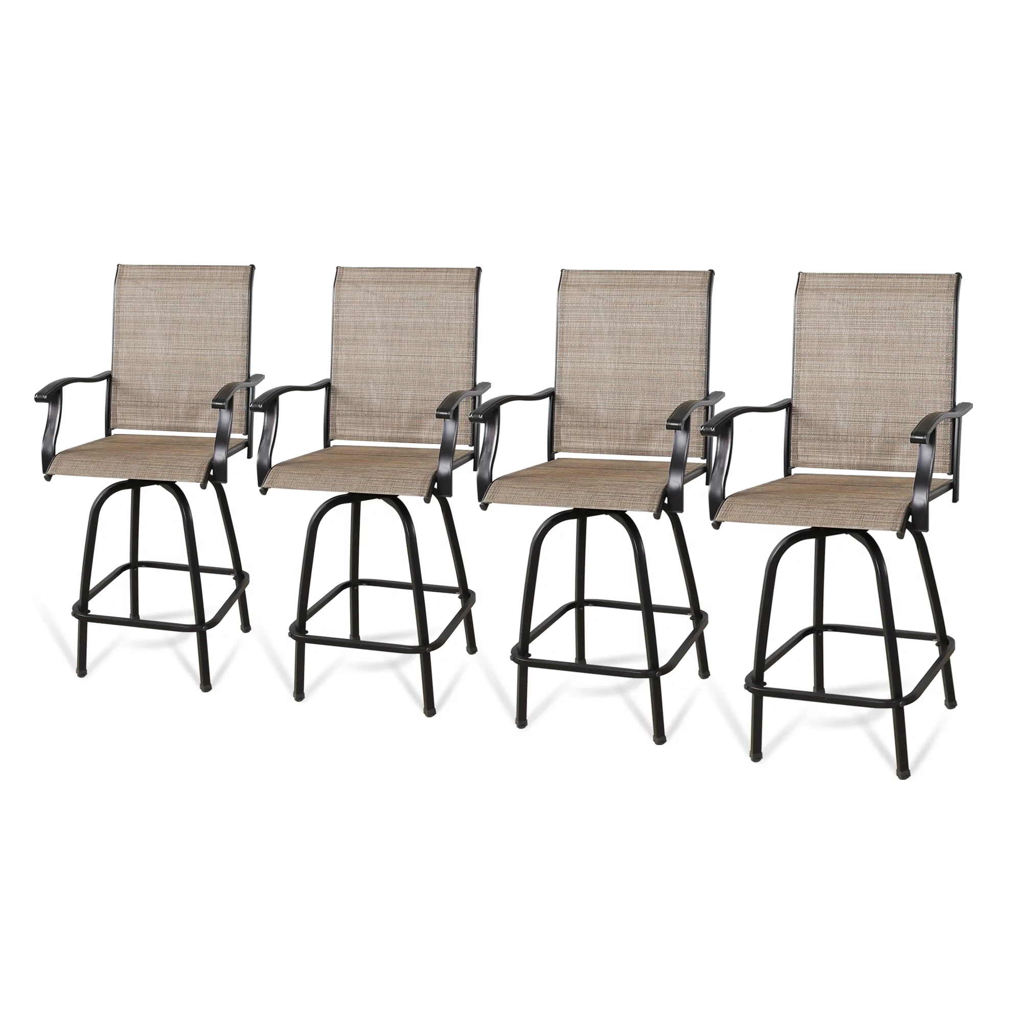 Ulax Furniture 4-Piece Outdoor Swivel Bar Stools, Sling Patio Seating Height Bar Chairs with High Back and Armrest