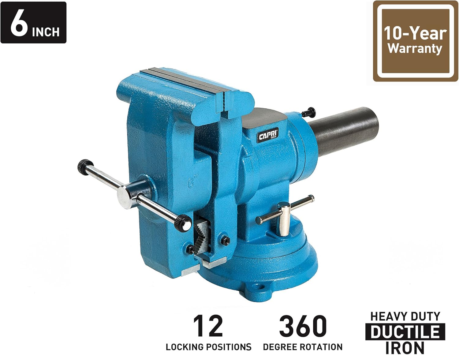 Capri Tools 10519 Rotating Base and Head Bench Vise, 6