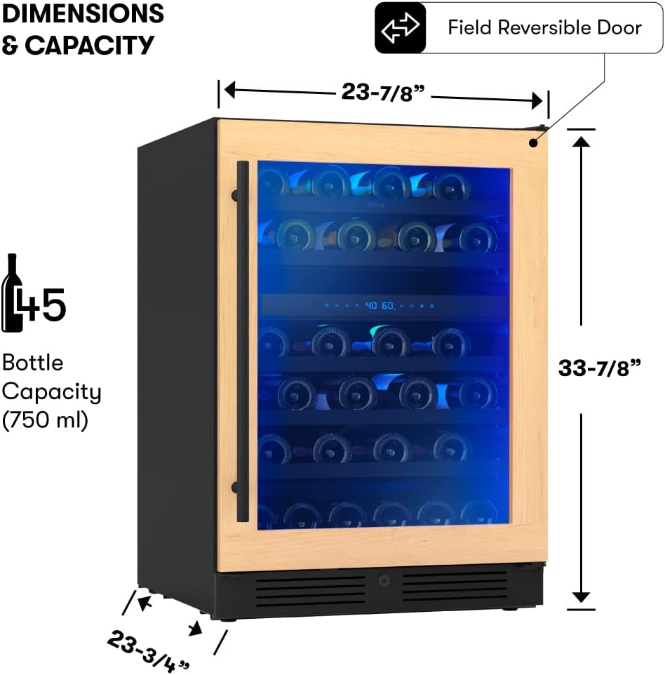 Zephyr Presrv 24" Wine Fridge Dual Zone Panel Ready Under Counter - Countertop Wine Cooler Cellars Small Cabinet Wine Refrigerator Home Bar Chiller Freestanding ENERGY Star certified, 45 Bottles