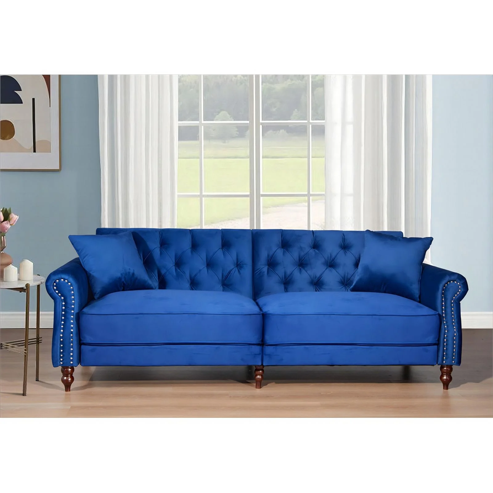 87.8'' Convertible Blue Velvet Sofa Bed Sleeper