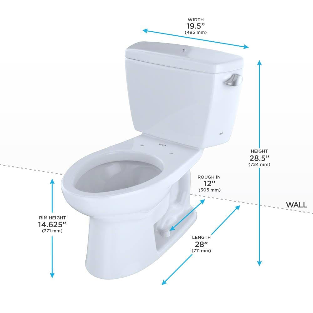 Toto Drake Two-Piece Elongated 1.6 GPF Toilet with Right-Hand Trip Lever - Cotton White CST744SR#01